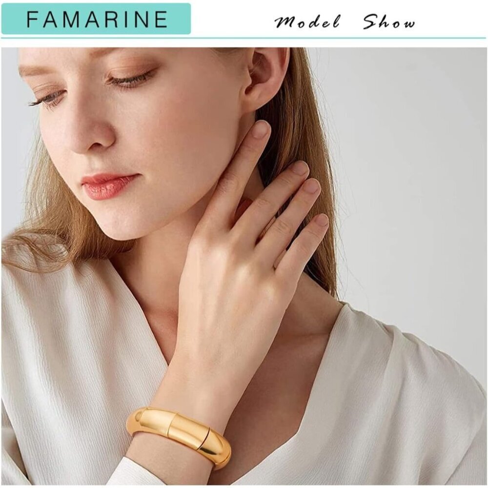 Gold Silver Style J Chunky Bangle Bracelet for Women and Men Fashion Jewelry - Picture 2 of 5